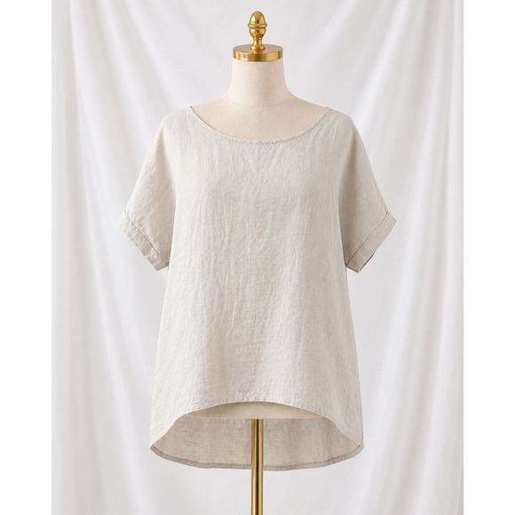 Terzo Millennio Tops - Terzo Millennio Made In Italy Tan 100% Linen Lagenlook Tunic Top Women Size L
